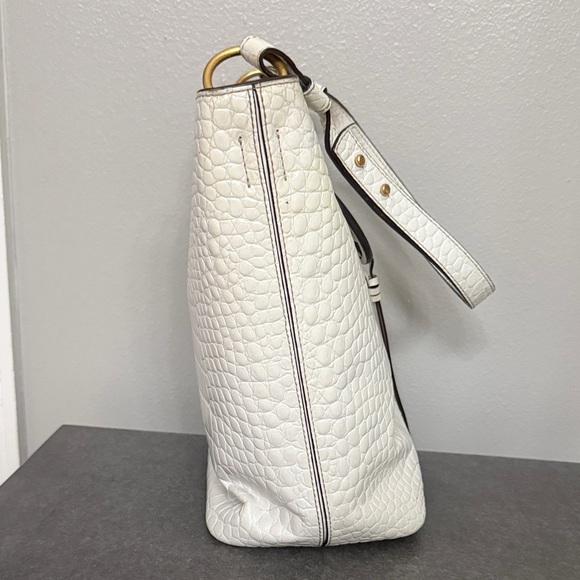 Well Loved Tory Burch White Croc-Embossed Shoulder Bag Junk Project bag - Picture 4 of 16